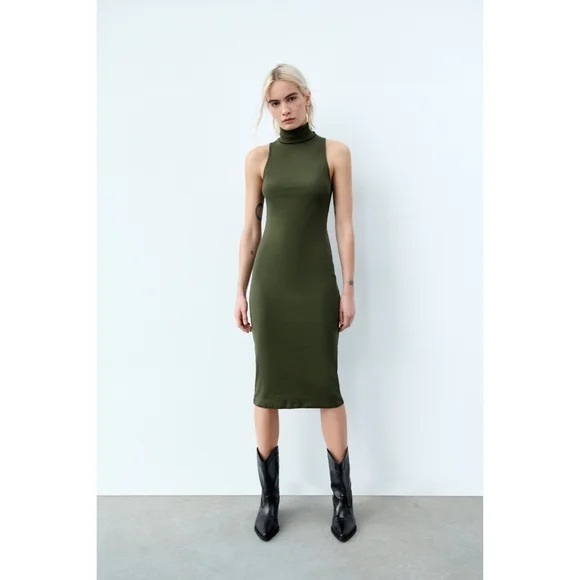 Zara Dresses & Skirts - Zara Olive Green Sleeveless Midi Dress